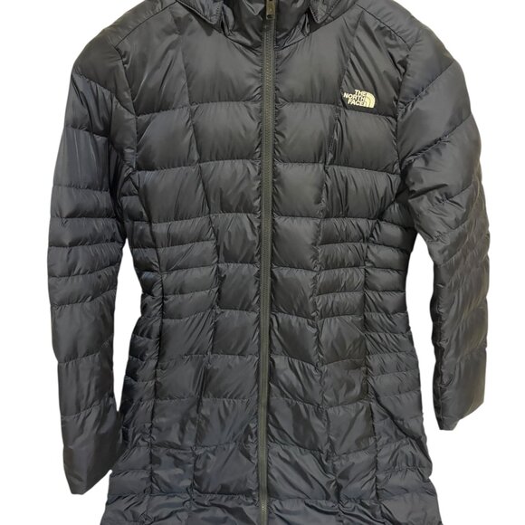 The North Face Women’s Medium/Long Goose Down Puffer Jacket Coat Navy Blue Hood - Picture 1 of 9